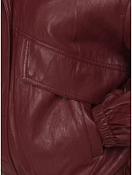 Dámska kožená bunda typu bomber na prechodné obdobie, vínová, FashionStreet TY6069 Dámska kožená bunda typu bomber na prechodné obdobie, vínová, FashionStreet TY6069