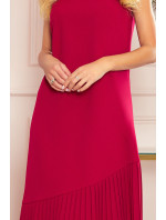 KARINE - Červené dámske trapézové šaty s asymetrickým plisovaním 308-2
