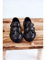 Dziecięce Skórzane Trampki Na Rzep BIG STAR KK374054 Czarne