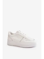 Sneakersy Damskie Na Platformie Z Ozdobnym Sznurowaniem Białe Mistra