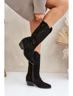 Zamszowe Kozaki Z Ażurową Cholewką Zazoo 3609 Czarne