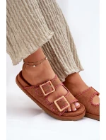 Klapki Damskie Z Klamrami I Ozdobnym Obszyciem Camel Visley