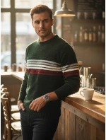 Pánsky pruhovaný zelený sveter FashionStreet WX2280