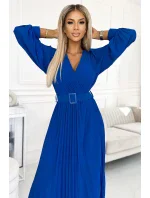 414-5 KLARA plisované šaty s opaskom a výstrihom - CHABROW 414-5 KLARA plisované šaty s opaskom a výstrihom - CHABROW