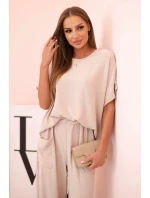Viskózová blúzka + nohavice tmavobéžová