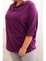 Dámske Plus veľkosť bavlnené voľné fit blúzka s vodou výstrihom tmavo fialová