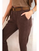Dámske nohavice so šnúrou na opasok hnedé