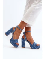 Jeansowe Sandały Na Słupku Niebieskie Acrana