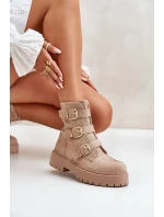 Ocieplane Botki Damskie Ze Zdobieniem Beżowe Ciascia