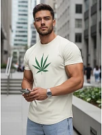 Pánske bavlnené tričko s potlačou ecru FashionStreet RX4948 Pánske bavlnené tričko s potlačou ecru FashionStreet RX4948