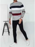 Pánsky pruhovaný sivý sveter FashionStreet WX2241 Pánsky pruhovaný sivý sveter FashionStreet WX2241
