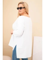 Dámske bavlnené Plus veľkosť asymetrické blúzka s náhrdelníkom biela