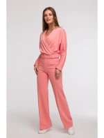 B296 Široké nohavice s prednými švami - koralové