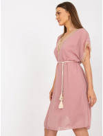 Prachovo ružové svetlo ružové šaty jednej veľkosti s výstrihom do V