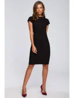 Dámske ceruzkové šaty s opaskom na zaviazanie S239 čierne - Stylove