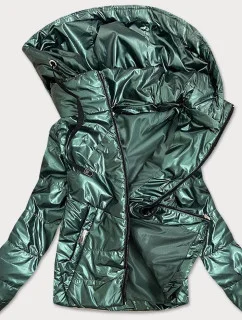 Zelená lesklá dámska bunda s kapucňou (B9575)