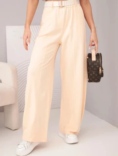 Dámske bavlnené nohavice so širokými nohavicami a opaskom marhuľová