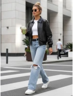 Dámska kožená bunda bomber black FashionStreet TY5566