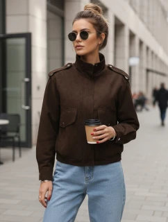 FashionStreet dámska semišová bomber bunda v čokoládovej farbe TY5571