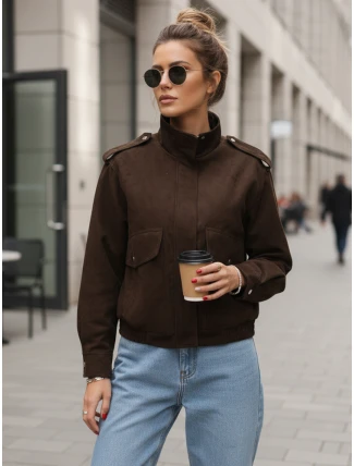 FashionStreet dámska semišová bomber bunda v čokoládovej farbe TY5571