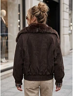 Krátka dámska semišová bunda s kožušinou, hnedá, FashionStreet TY5843 Krátka dámska semišová bunda s kožušinou, hnedá, FashionStreet TY5843