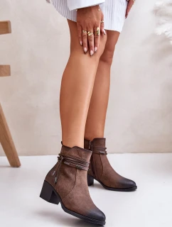 Botki Damskie Na Słupku Ocieplane Brązowe Lobina