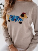 Dámsky sveter s aplikáciou psa CHICPAWS béžový FashionStreet MY2543