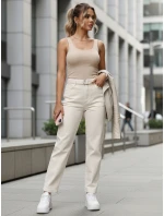 Dámske džínsy regular fit s vysokým pásom a opaskom krémové FashionStreet UY2914