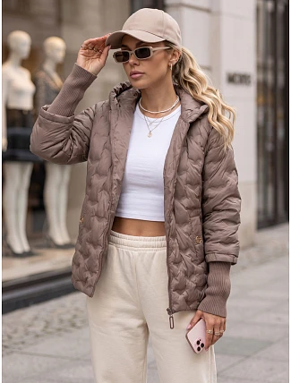Dámska prešívaná bunda s kapucňou, béžová, FashionStreet TY5868 Dámska prešívaná bunda s kapucňou, béžová, FashionStreet TY5868