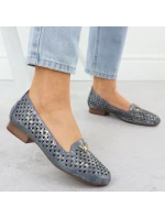 Dámske ažurové topánky na nízkom podpätku modré M.Daszynski SA222-3