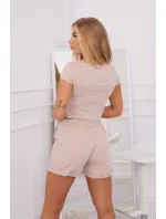Bavlnená súprava so šortkami béžová