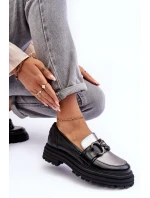 Półbuty Loafersy Damskie Skórzane Na Płaskim Obcasie Czarne Elkiza