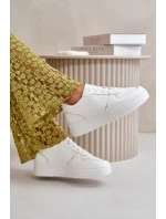 Sneakersy Damskie Na Platformie Z Ozdobnym Sznurowaniem Białe Mistra