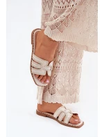 Zdobione Klapki Na Płaskim Obcasie Beżowe Anniles