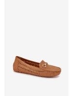 Mokasyny Damskie Ażurowe Z Ozdobą Camel Kaydance