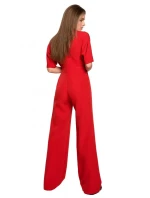 S285 Kombinéza s výstrihom do V a širokými nohavicami - čierna