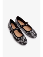 Ekologické semišové baleríny zdobené čiernymi kamienkami Tinara