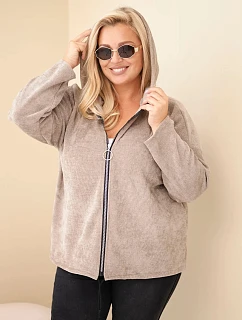 Dámska mikina Plus Size z manšestru s kapucňou a zipsom, oversize, farba fango zelená
