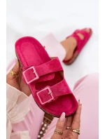 Klapki Damskie Z Klamrami Na Korkowej Podeszwie Fuksja Sercele