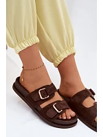 Dámské pantofle se zlatými sponami Čokoládové Pelorin