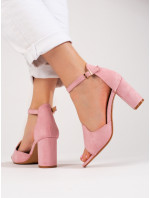 Módne sandále dámske ružové na širokom podpätku