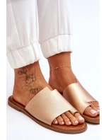 Damskie Skórzane Klapki Japonki Złote Amite