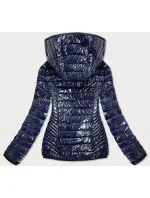 Tmavo modrá dámska bunda s kontrastnou podšívkou (B9546) Tmavo modrá dámska bunda s kontrastnou podšívkou (B9546)
