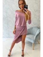 Asymetrické šaty s 3/4 rukávmi, tmavo ružové