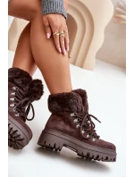 Dámska zateplená členková obuv s kožušinou 9685 Tmavohnedá MARQUIIZ