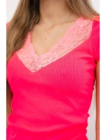 Blúzka s čipkovým výstrihom ružová neónová Blúzka s čipkovým výstrihom ružová neónová