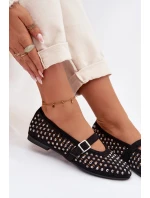 Dámské baleríny s krajkovým vzorem s kamínky a páskem Černé Wilvessa