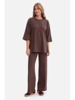 B301 Rebrovaný pletený top - hnedý