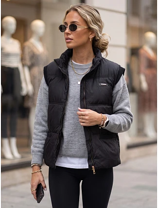 Dámska prešívaná vesta so stojáčikom, čierna, FashionStreet TY5967