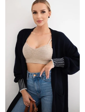 Sveter s vreckami námornícka modrá